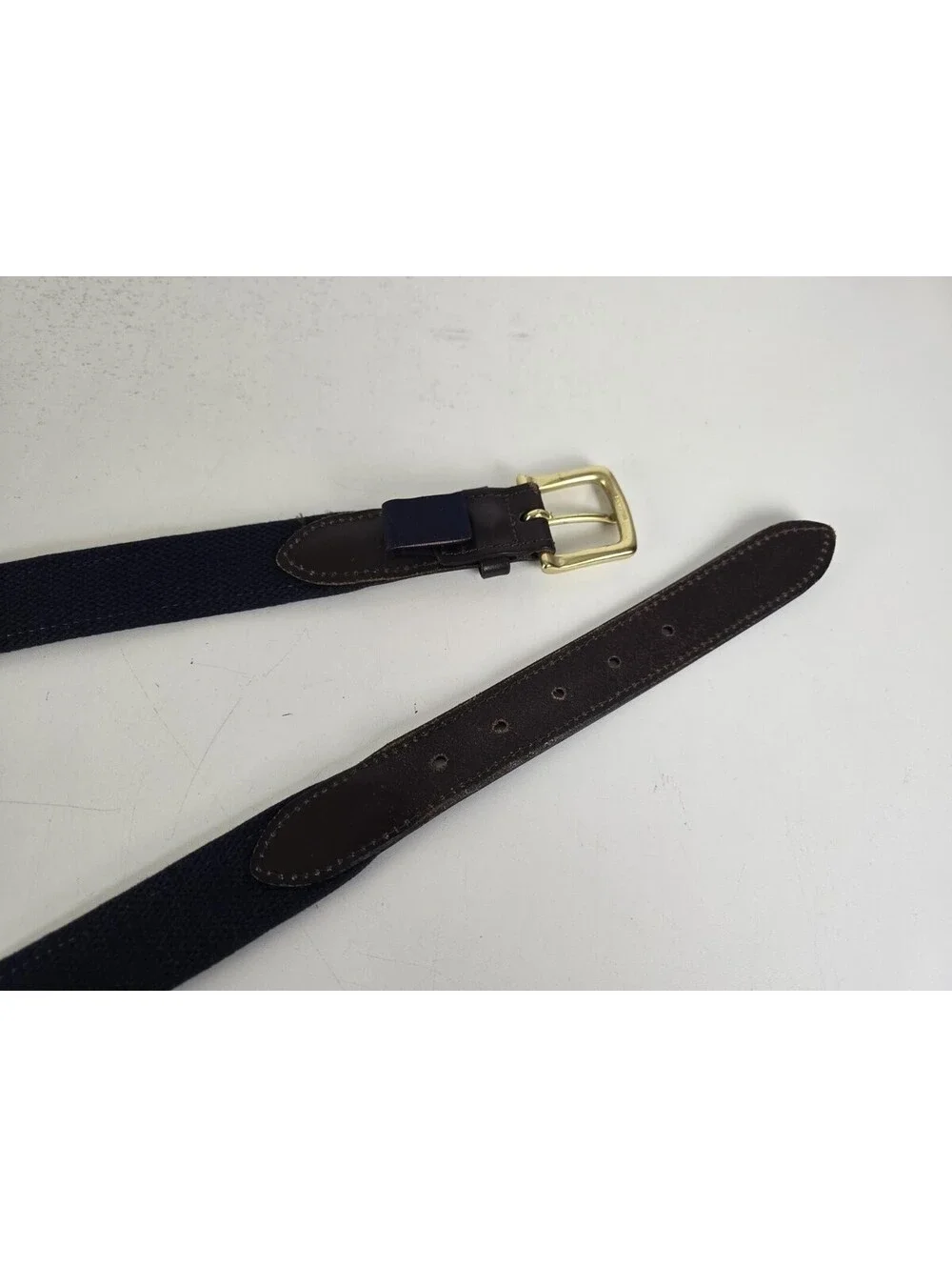 Vineyard Vines Size 42 Belt Made in USA Brown Leather Blue Canvas Palm Tree VGC